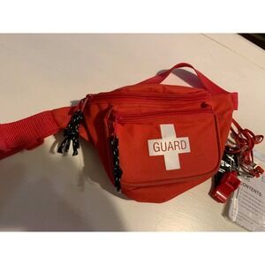 Red Lifeguard Fanny Pack Waist Bag Crossbody Pouch Whistle Included
